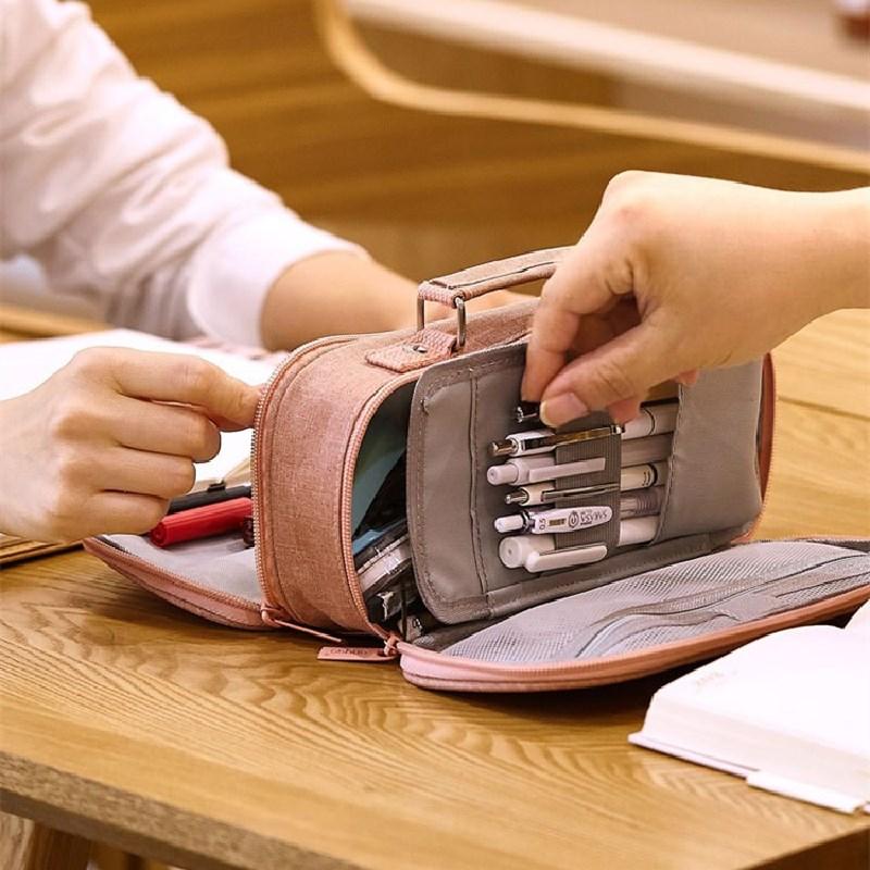 Изображение товара: Пенал тканевый портативный для девочек, большой милый чехол для ручек и карандашей, школьные принадлежности, однотонный милая сумочка-косметичка