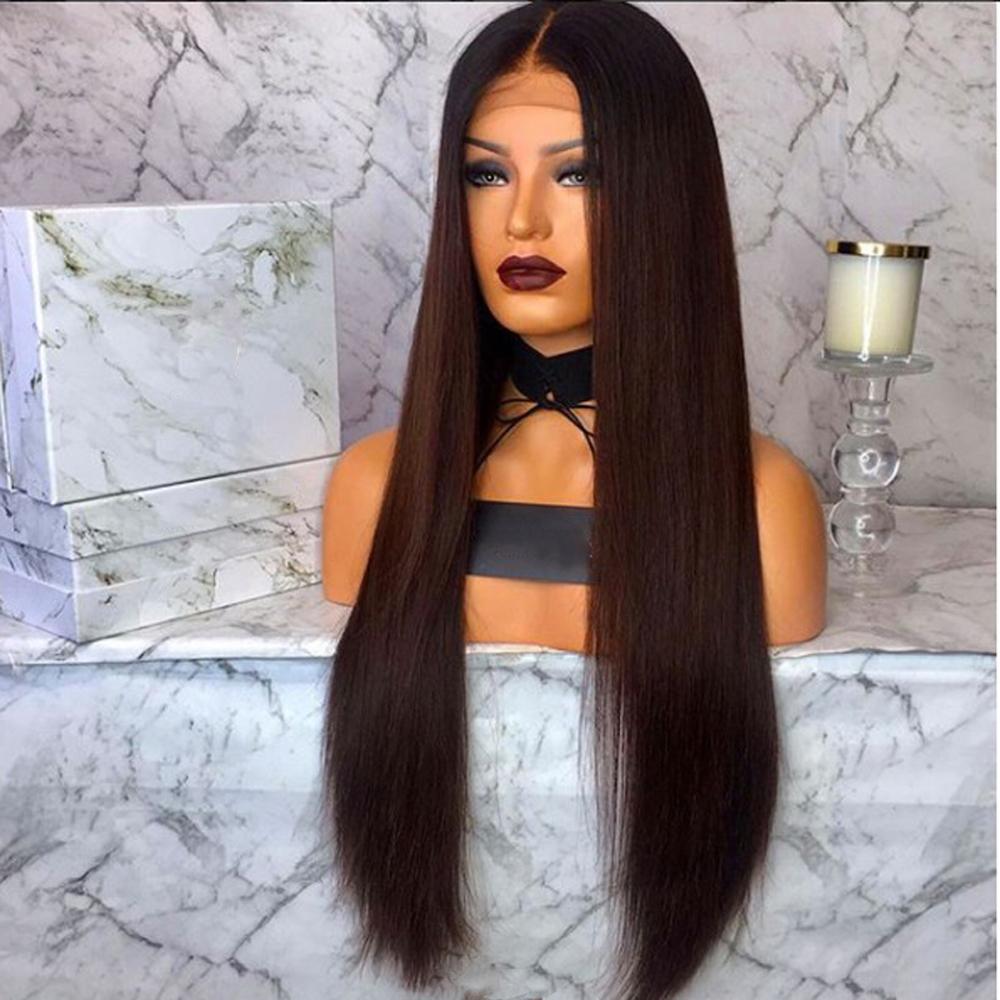 Изображение товара: DLME Омбре коричневый синтетический парик фронта шнурка длинный прямой коричневый парик для черных женщин термостойкие волосы