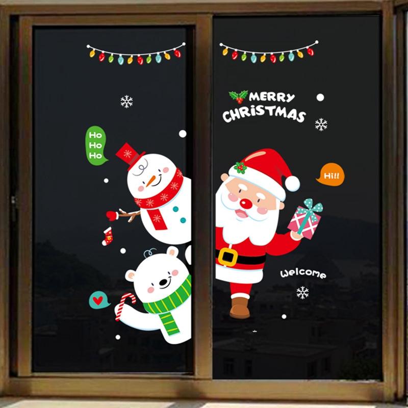 Изображение товара: Рождественские настенные наклейки, новогодние украшения для окон, Дед Мороз, домашний декор, виниловые наклейки на стены из ПВХ, модные украшения для дома