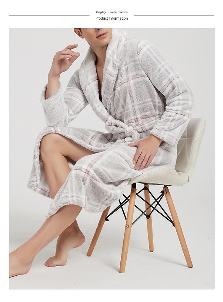 Изображение товара: Фланелевая ночная рубашка для пар, утепленная, свободная, большого размера, купальный халат в клетку, женская зимняя одежда для сна, длинный халат, 2020