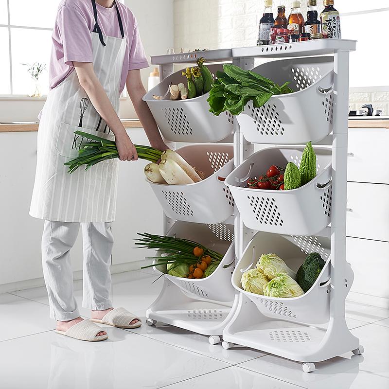 Изображение товара: Многоярусная кухонная подставка для фруктов и овощей с колесами, полка для фруктов, корзина для овощей, подвижная подставка для горячих кастрюль