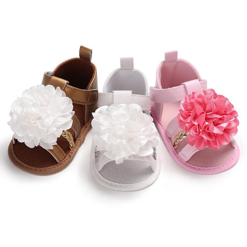 Изображение товара: Летние детские сандалии с большими цветами; Детские Вязаные сандалии для девочек; Обувь для кроватки с мягкой подошвой; Детская модная пляжная обувь