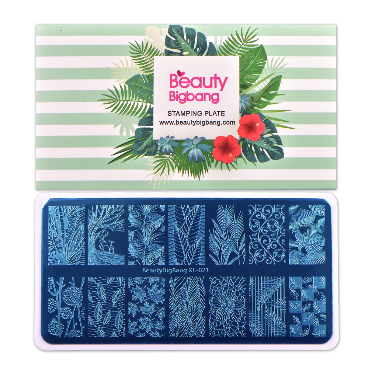 Изображение товара: Трафареты BeautyBigBang для дизайна ногтей, прямоугольные штамповочные пластины для ногтей, шаблон с изображением осенних цветов, дерева, оленя, листьев