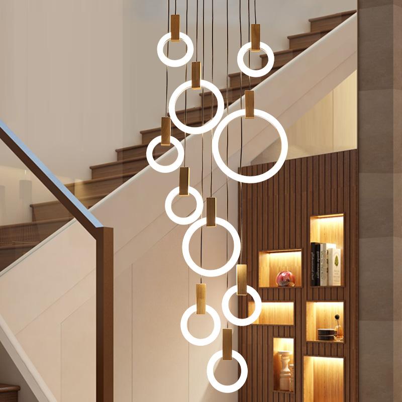 Изображение товара: Modern LED Chandelier Ceiling Living Room Wooden Lighting Acrylic Ring Fixtures Stairs Deco Hanging Lights Dining Pendant Lamps