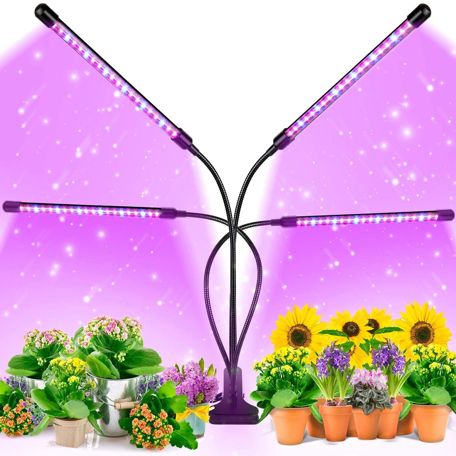 Изображение товара: Светодиодсветильник фитолампа с таймером, приглушаемая Гибкая лампа полного спектра для выращивания растений в доме и теплице, 2/3/4 головок
