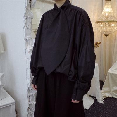Изображение товара: New Minority Design dark front leaf collar wear long-sleeved shirt black and white