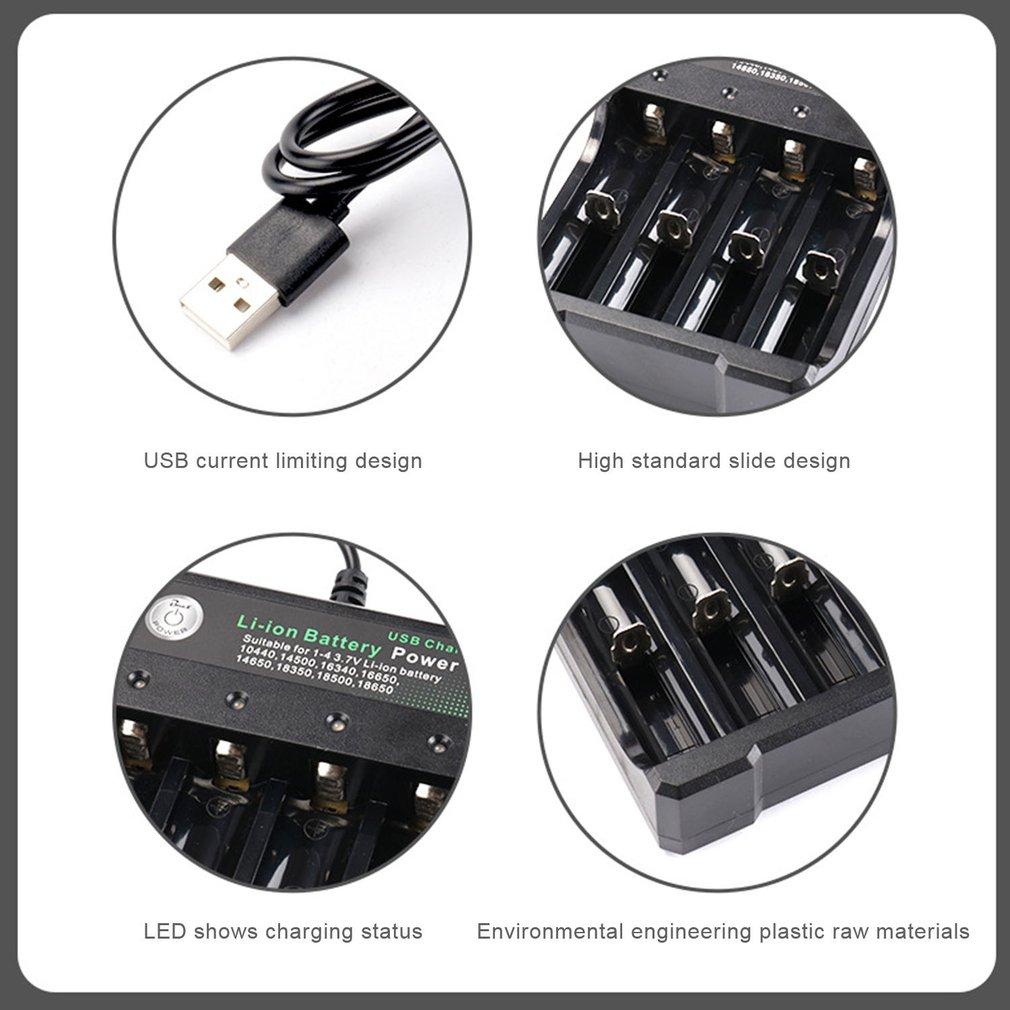 Изображение товара: Зарядное устройство для батарей, черное, на 4 батареи, 110/220 В переменного тока, с USB, для батарей 18650, литиевых, 3,7 В