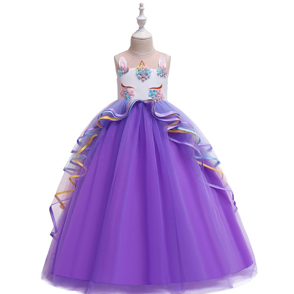 Изображение товара: Детская одежда, длинное Радужное платье с цветочным рисунком единорога для девочек, платье для ролевых танцев и выступлений