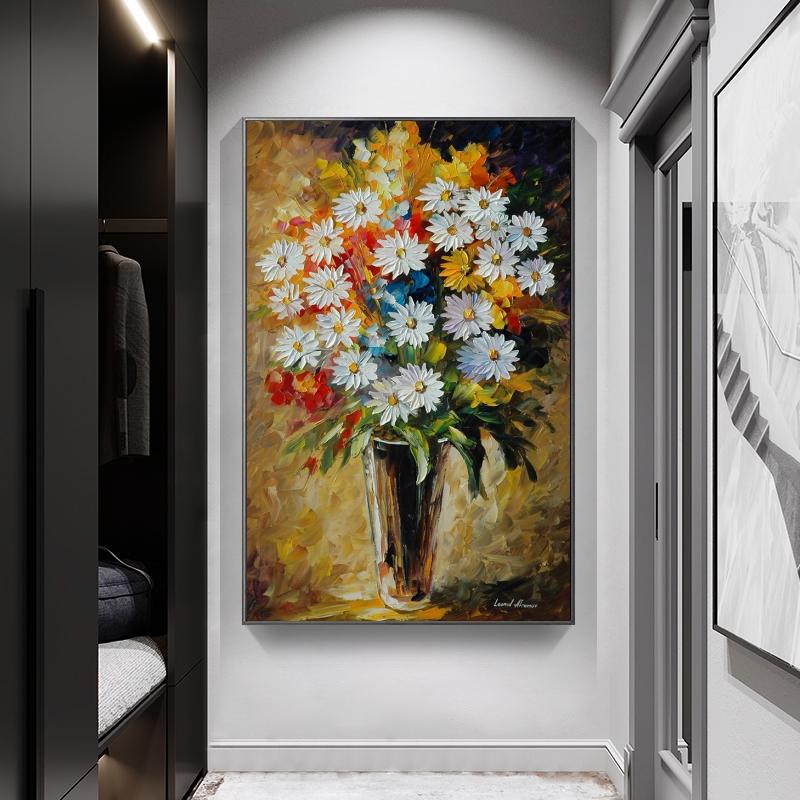Изображение товара: Daisy Oil Paintings on Canvas Wall Pictures Abstract Flower Posters and Prints for Home Living Room Wall Art Cuadros Decoracion
