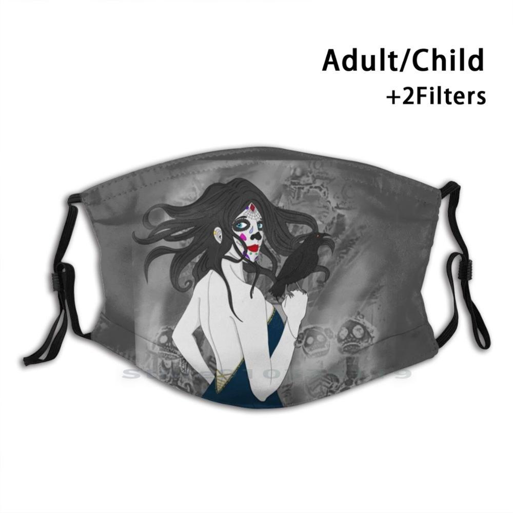 Изображение товара: Многоразовая маска Dia De Los Death с принтом Pm2.5, фильтр, маска для лица, День мертвых детей, красивые женские черепа