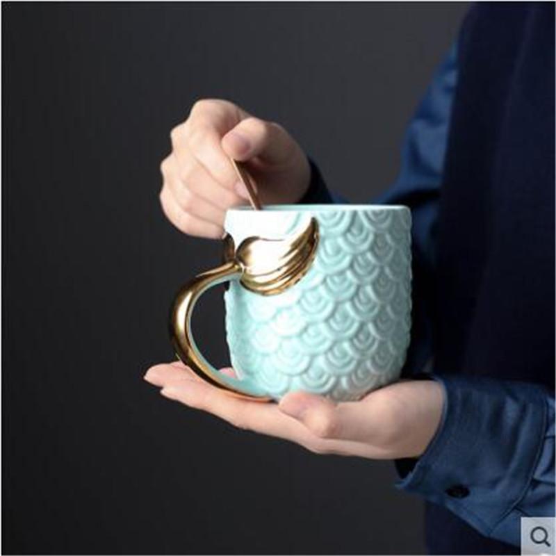Изображение товара: Креативная керамическая кружка «русалка» 400 мл, кофейная кружка, высококачественная керамическая кружка для кофе и чая, молочная чашка для мужчин, женщин, мужчин, девушек, студенческий подарок