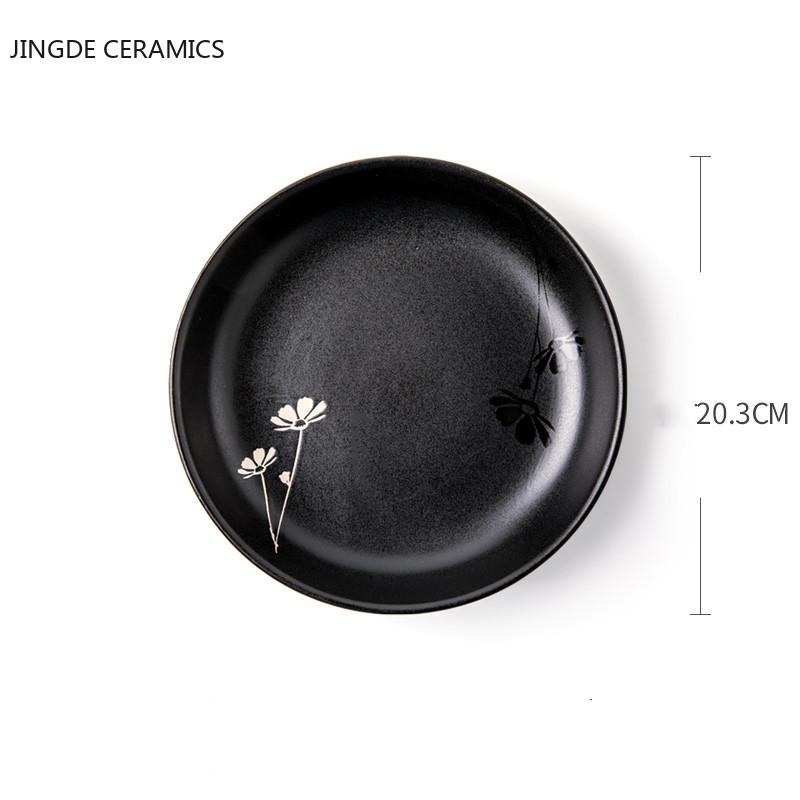 Изображение товара: Прямые продажи, керамическая посуда в японском стиле, ручная роспись, черный цветок гибискуса, Квадратная тарелка, фруктовая тарелка, домашняя Западная тарелка