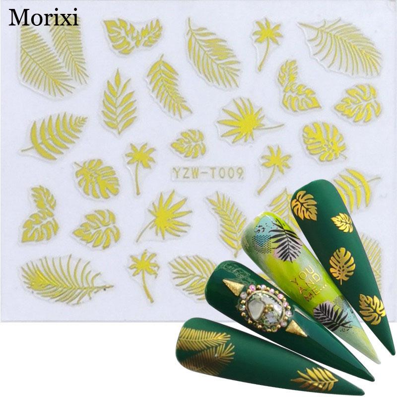 Изображение товара: Золотая наклейка для дизайна ногтей Morixi, волнистые вкладыши, листья, цветок, ожерелье, печать, ультратонкий 3D Маникюр, наклейки для ногтей FW074