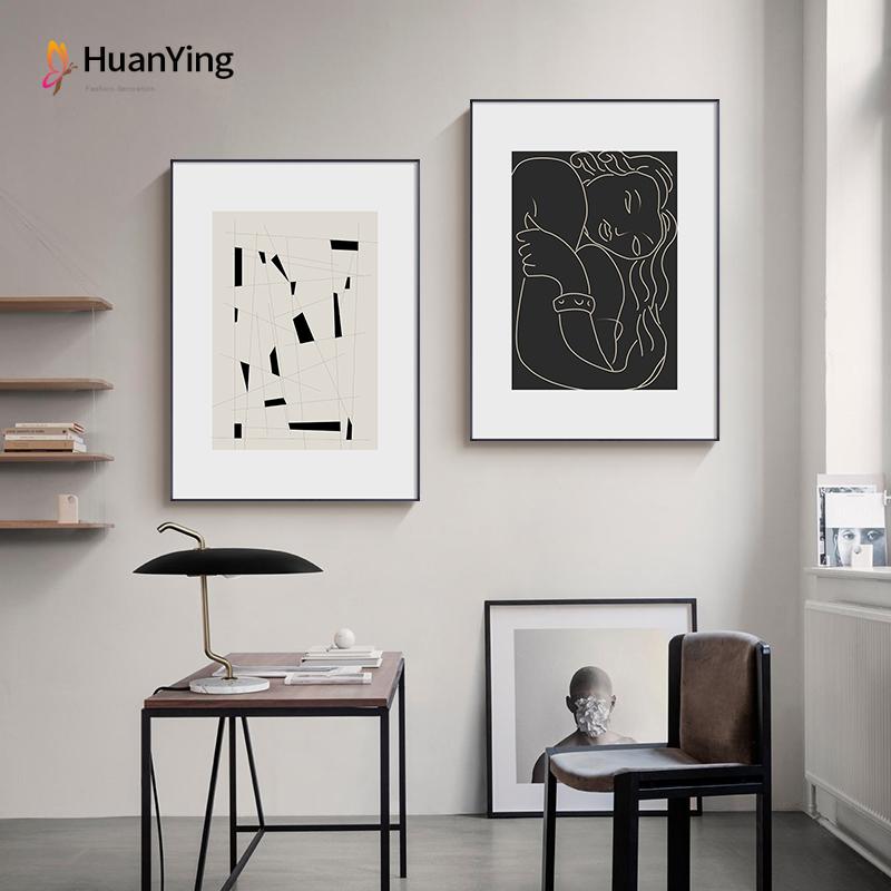 Изображение товара: Абстрактная Картина на холсте черная белая фигурка контурный плакат пианино печать Настенная картина для гостиной скандинавский домашний декор