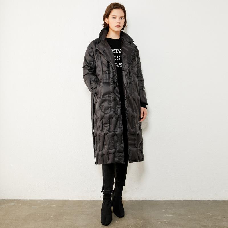 Изображение товара: Пальто женское зимнее на 95% утином пуху, с надписью и поясом, 12040829