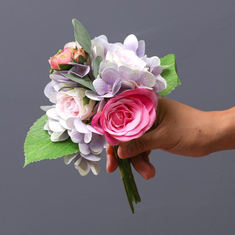 Изображение товара: Искусственный Шелковый цветок фиолетовая Гортензия роза букет невесты держащий цветок свадебный букет домашние декоративные искусственные цветы букет