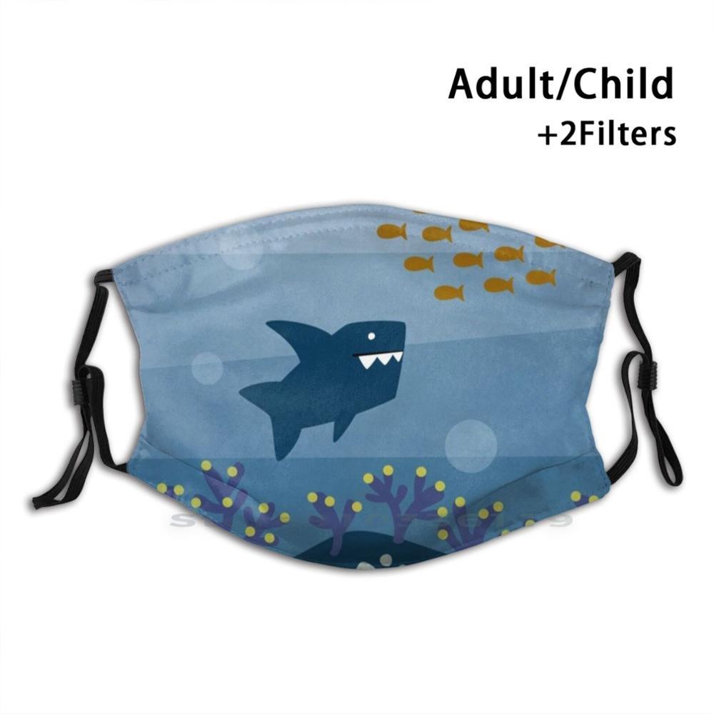 Изображение товара: Акула Милая многоразовая маска для лица с фильтрами Дети Акула океан морская рыба голубая природа зубы Ням вектор Милая животная зоология