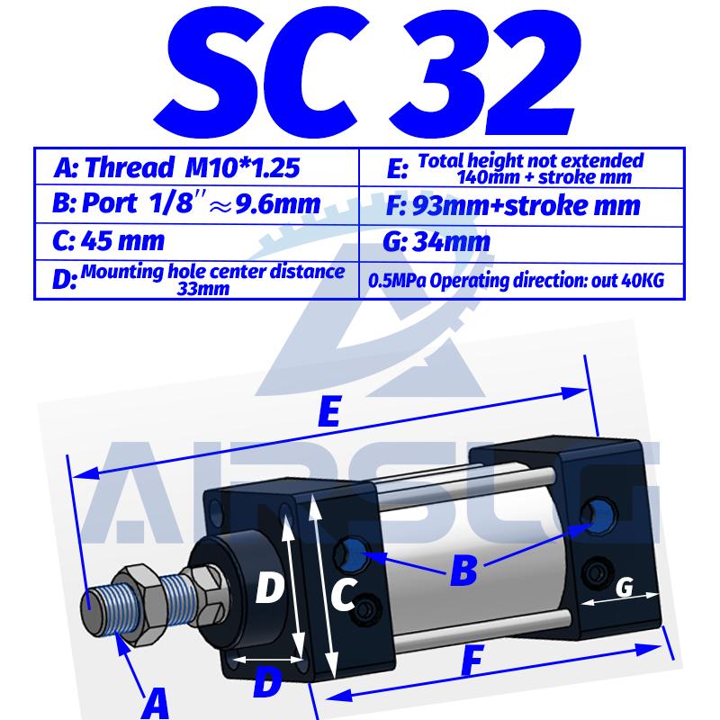 Изображение товара: AIRTAC Тип SC32 стандартный цилиндр тяги тип двойной actings Воздушный пневматический цилиндр диаметр 32 мм ход 25-300 мм SC32X25 SC32X100