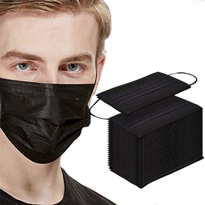 Изображение товара: Черные маски для лица, трехслойная одноразовая маска для рта с фильтром против пыли, безопасные дышащие защитные маски для взрослых