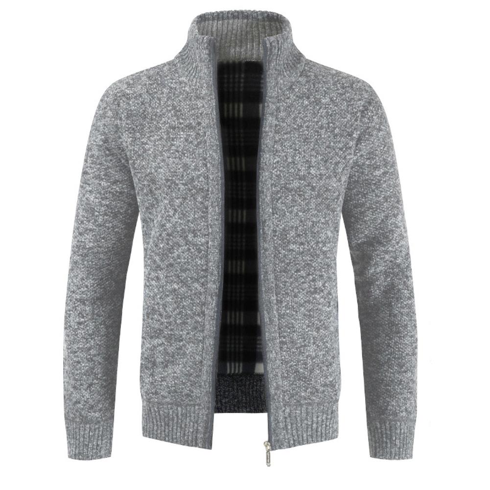 Изображение товара: Мужской вязаный свитер с карманами, теплый облегающий кардиган с плюшевой подкладкой, однотонный кардиган для осени и зимы