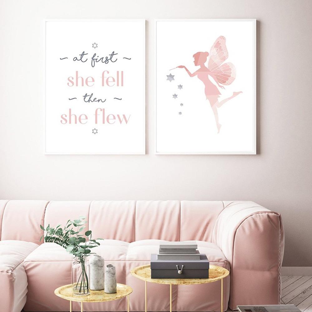 Изображение товара: Картина на холсте в скандинавском стиле, розовый мультяшный постер на английском языке, настенное украшение для детской комнаты, гостиной