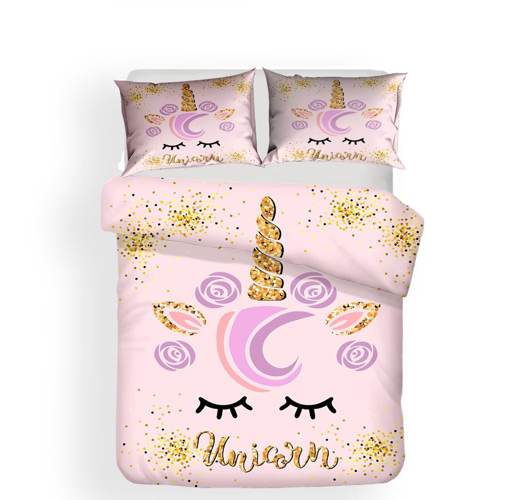 Изображение товара: Постельное белье розового цвета с аниме и комплекты постельного белья с единорогом домашний текстиль постельное белье симпатичное постельное белье для девочек