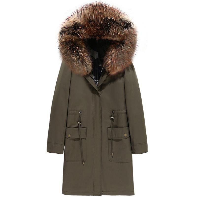 Изображение товара: AYUNSUE Женская парка с подкладкой из натурального кроличьего меха 2020 зимняя куртка женская с воротником из меха енота корейские длинные пальто MY3678