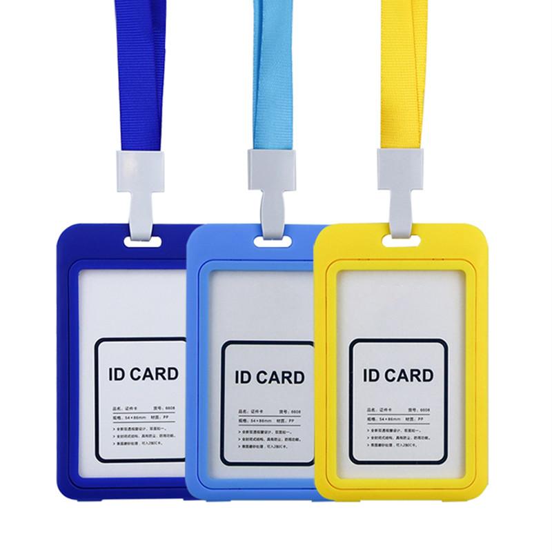 Изображение товара: Пластиковый двусторонний держатель для бейджа с именем, держатель для карт слотов для кредитных карт, с шейным ремешком