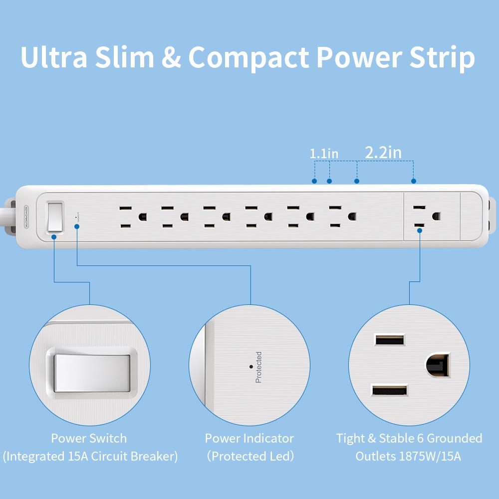 Изображение товара: NTON силовая настенная 7 розеток США мульти силовая полоса Защита от перенапряжения 1080J с 15 футов удлинитель для кухни офиса дома