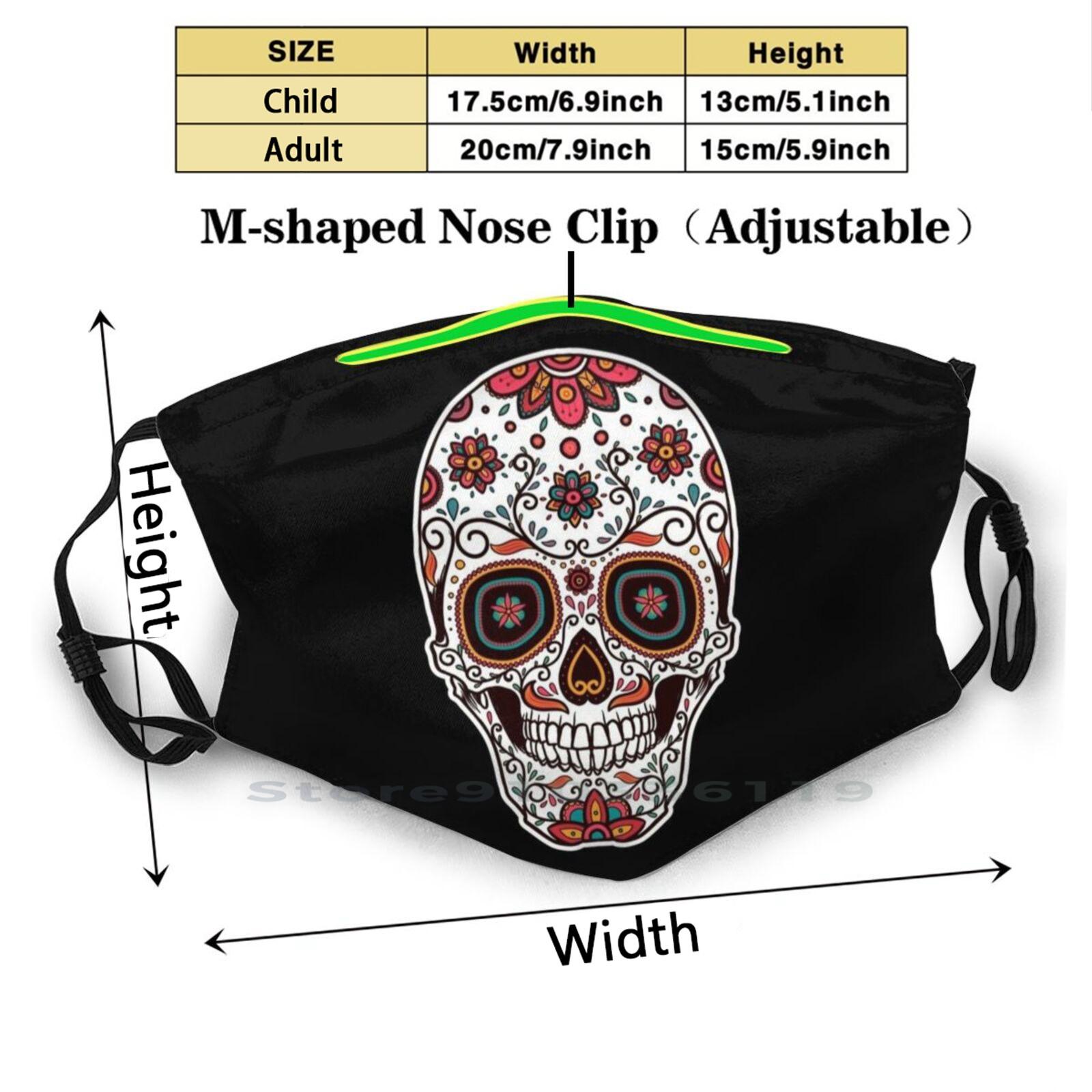 Изображение товара: Многоразовая маска День мертвых мексиканских сахарных черепов Pm2.5 фильтр маска для лица детский череп Сахар Череп мексиканский сахар крутой Забавный