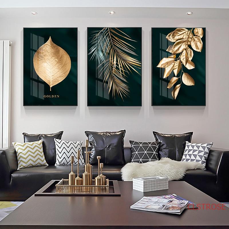 Изображение товара: Абстрактная декоративная картина, золотые листья, настенный художественный плакат и печать, холст, картины для гостиной, домашний декор