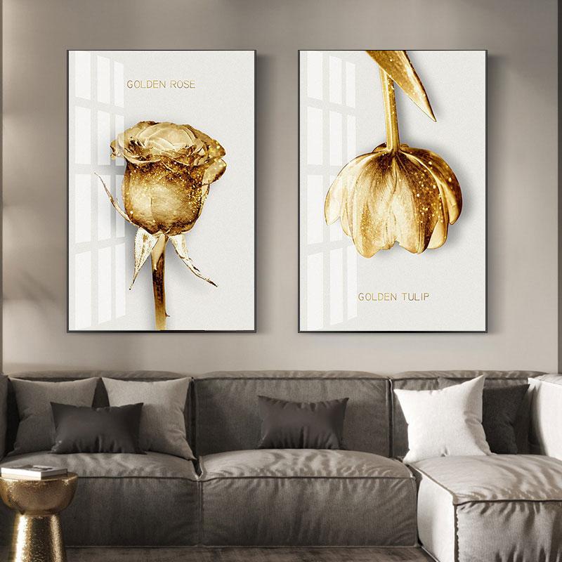 Изображение товара: Скандинавская Картина на холсте картины с изображением золотых роз, картина маслом, плакат, современная картина на стену в гостиной, дом