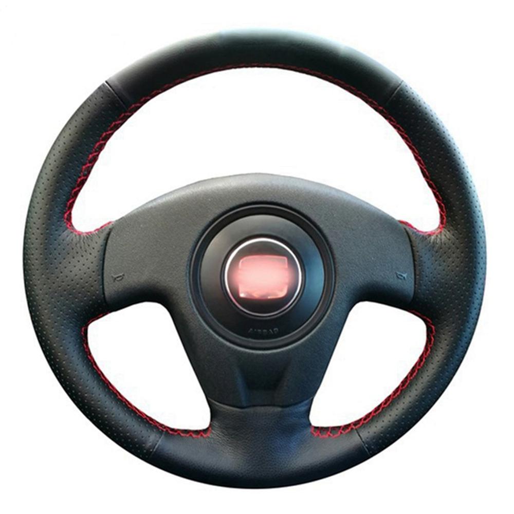 Изображение товара: DIY черная искусственная кожа рулевое колесо Крышка рука сшитый чехол рулевого колеса автомобиля для Seat Ibiza 2004 2006