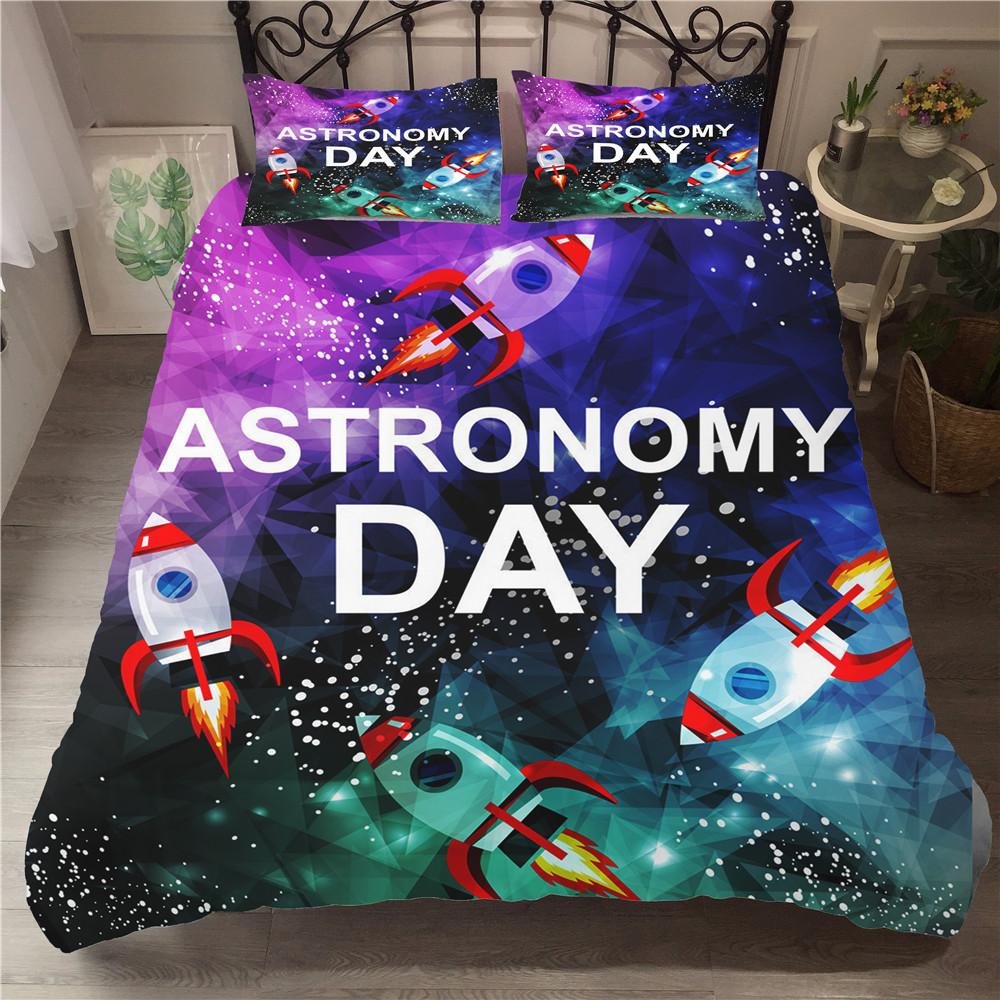 Изображение товара: Постельное белье, Комплект постельного белья, великолепный астрономический день, набор пододеяльников, мультяшный домашний текстиль, кровать с космическим рисунком