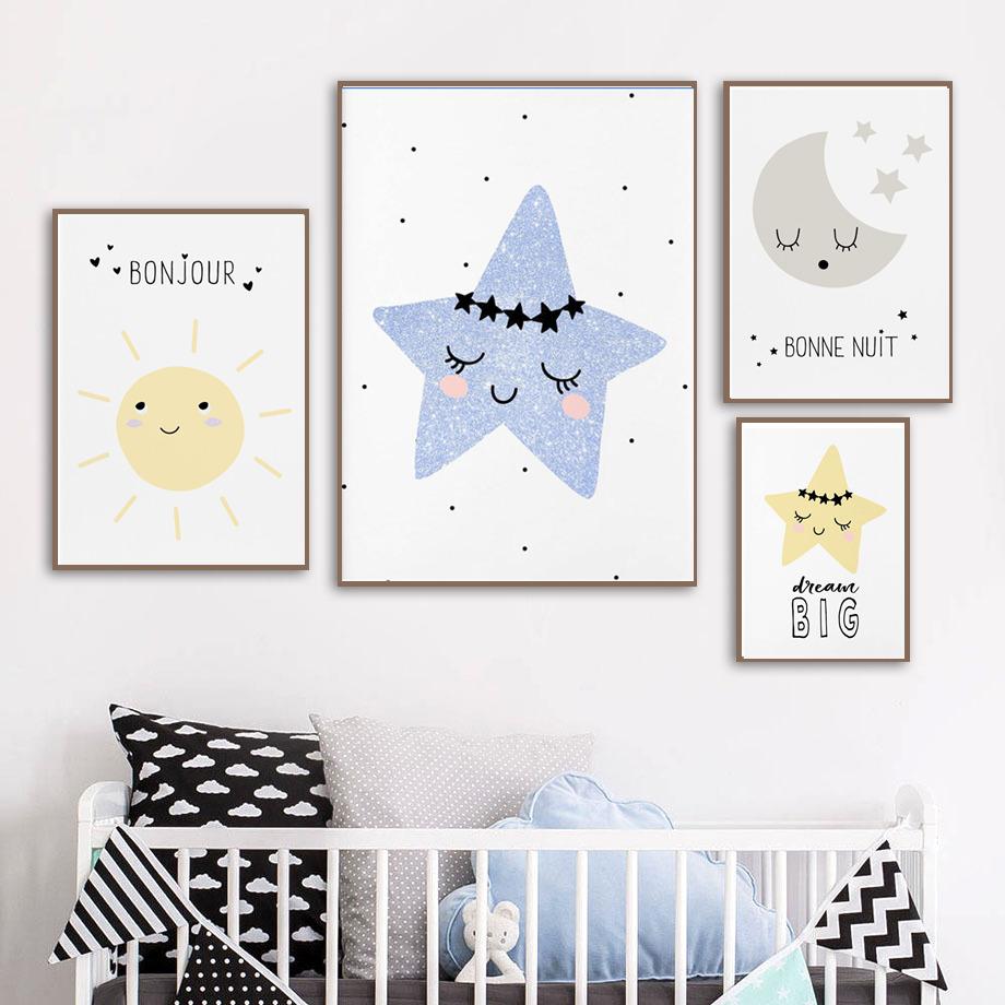 Изображение товара: Плакаты с солнцем, луной, звездами, постеры, картины из мультфильмов, для детской комнаты, декоративная стена для детского сада