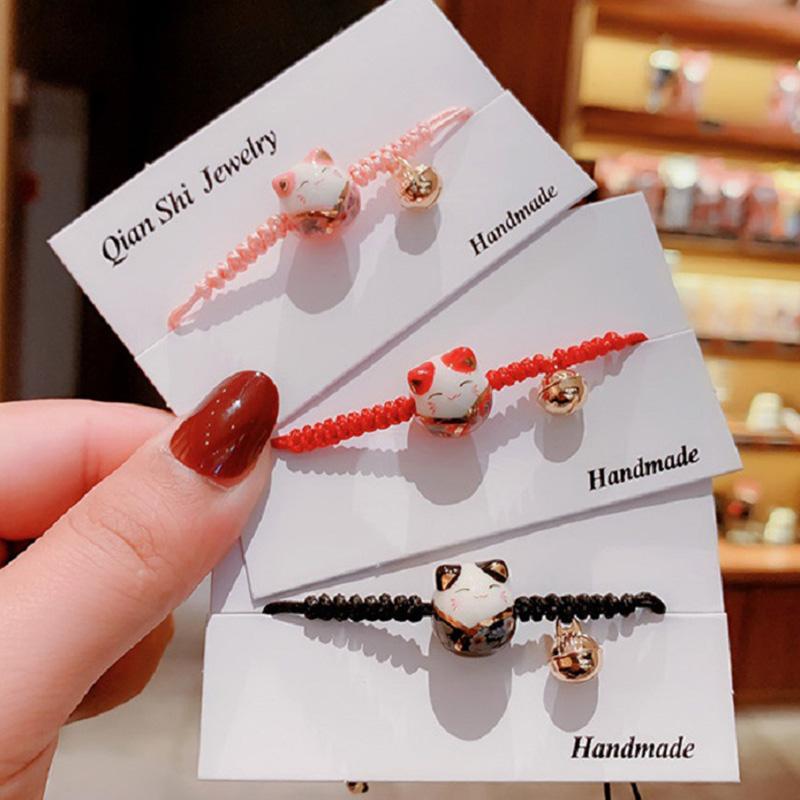 Изображение товара: Модный браслет для женщин, милый котенок, ручная работа, плетеная Красная Нить, ювелирное изделие, рождественский подарок, браслет для девушек и дам