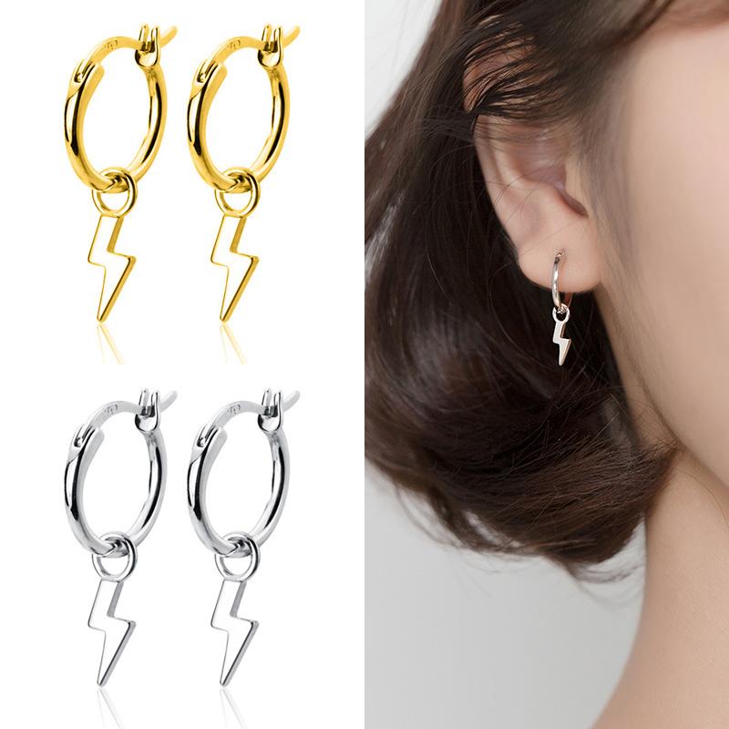 Изображение товара: ElfoPlataSi Genuine 925 Sterling Silver Fashion Lightning Charm Hoop Earring For Women Wedding S925 Jewelry Gift Wholesale DA545
