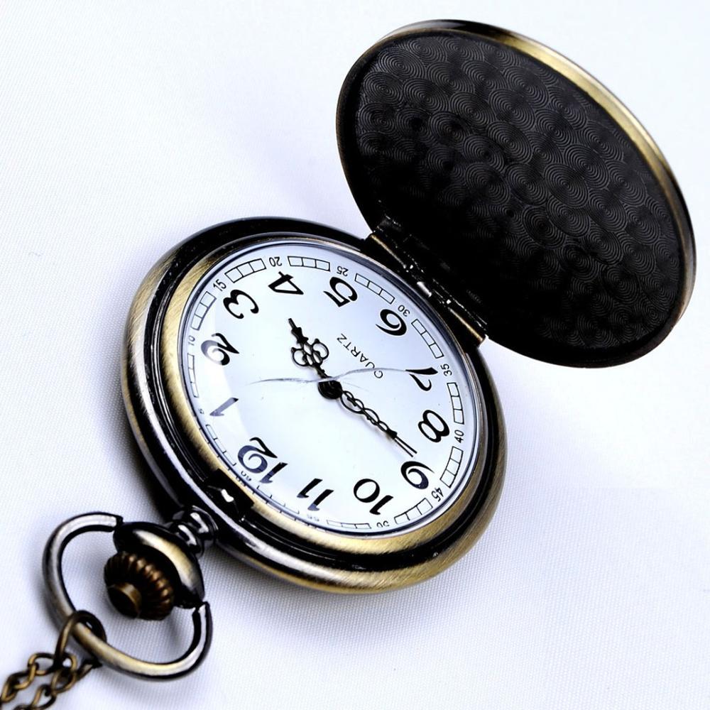 Изображение товара: 8087 серебряные карманные часы гладкие и Яркие модные ретро двухсторонние карманные часы с ожерельем карманные часы