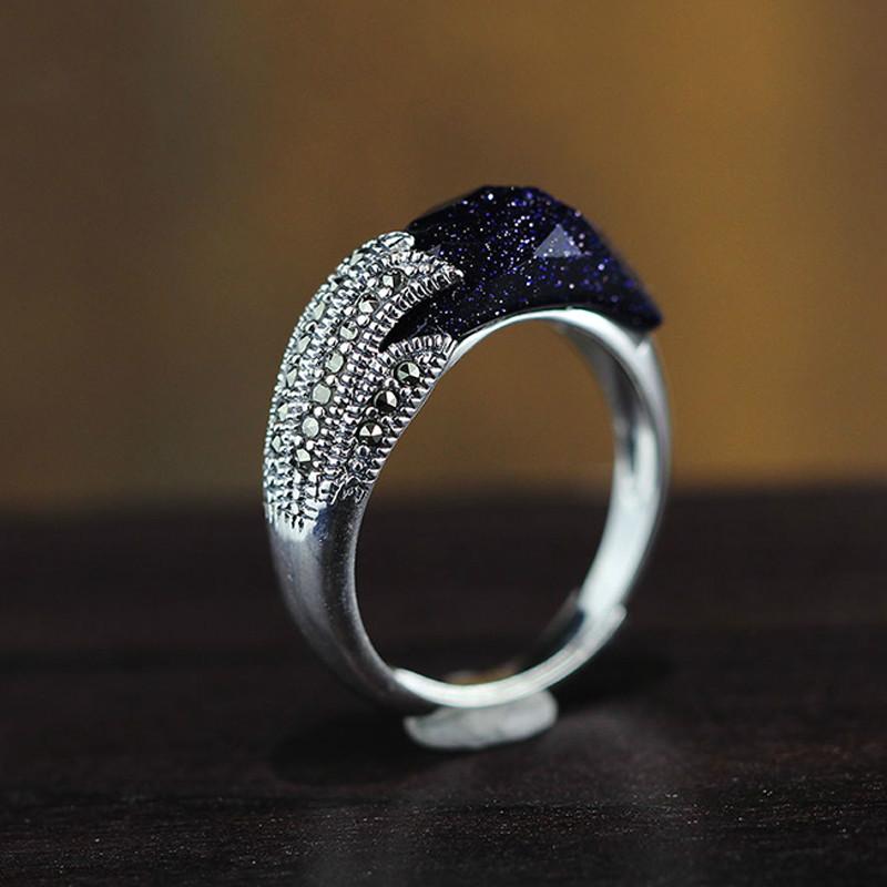 Изображение товара: 925 пробы Серебряное кольцо синий драгоценный камень: Хвост Феникса дизайн для Для женщин открывания свадебный подарок