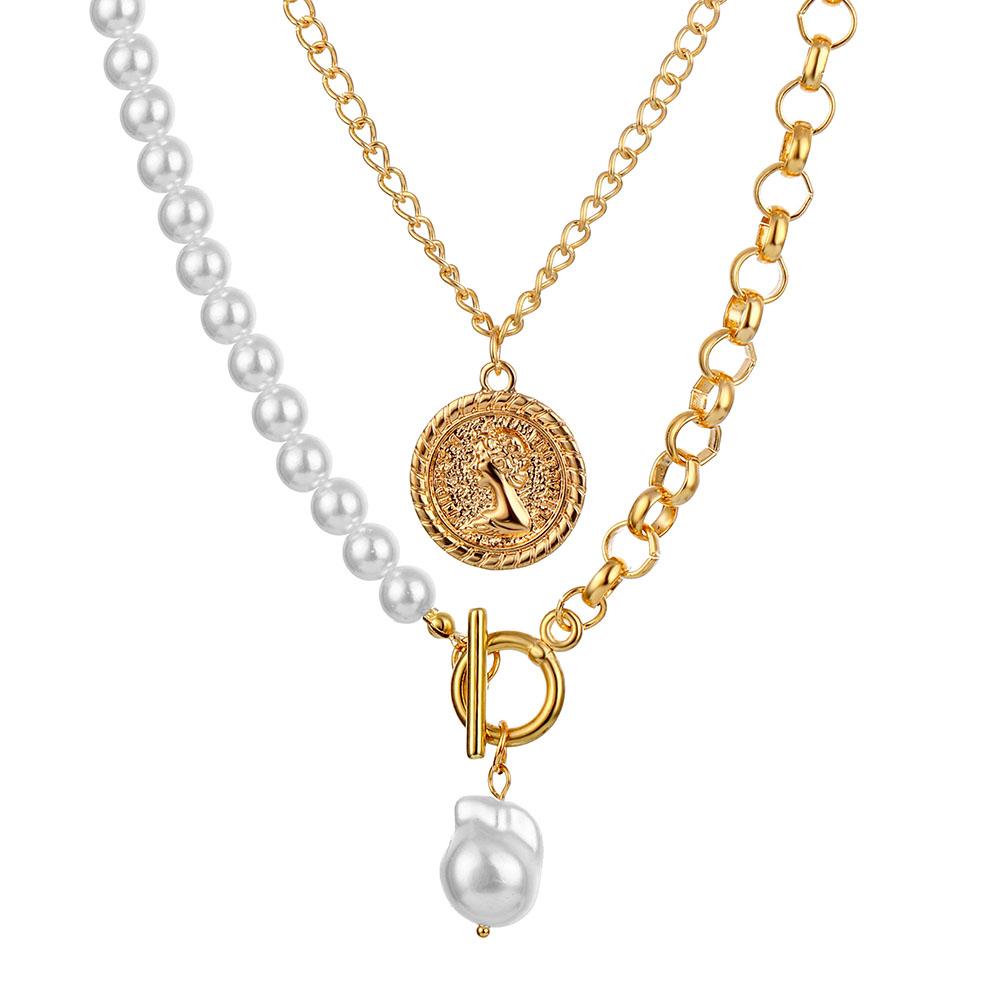 Изображение товара: Модные Двухслойные жемчужные геометрические Подвески IFMIA ожерелья золотого цвета металлическая цепочка ожерелье для женщин новый дизайн Ювелирные изделия Подарки