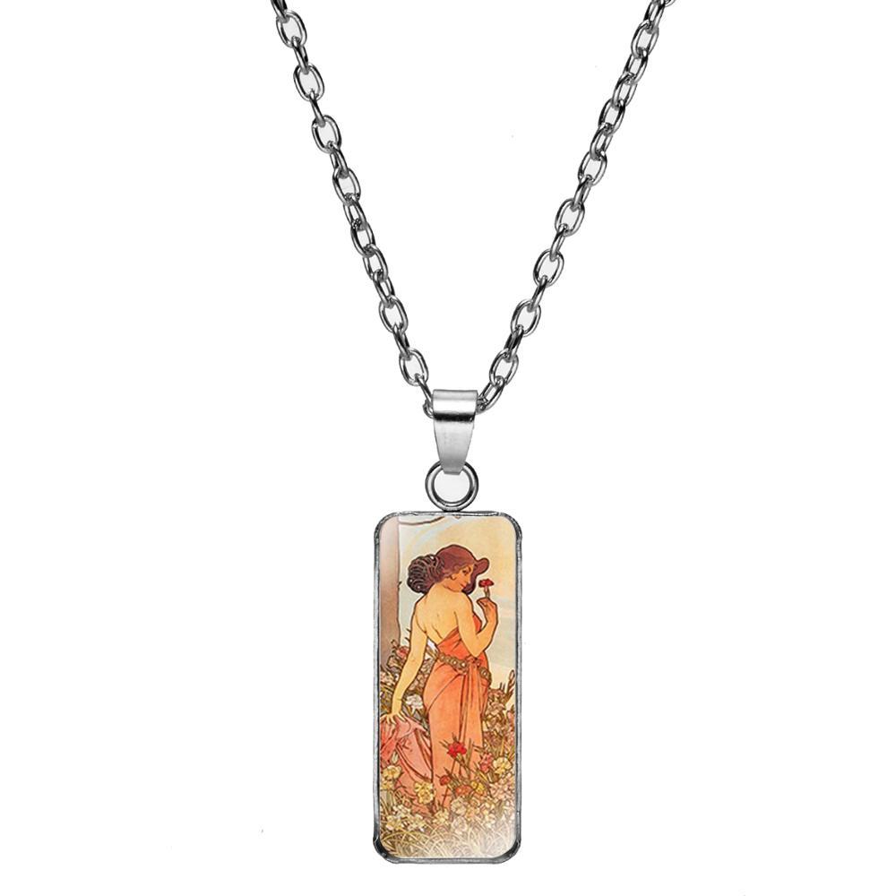Изображение товара: Квадратное ожерелье Alphonse с подвеской, винтажное, викторианское искусство, кабошон, ожерелье для женщин, подарочные аксессуары