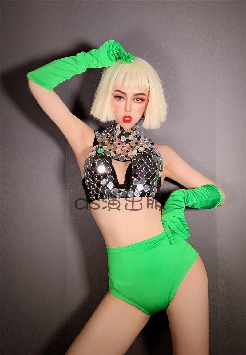 Изображение товара: Флуоресцентный зеленый зеркальный наряд, женский сексуальный костюм певицы, танцевальные командные костюмы, Queen Lady DS, DJ, Женский сценический костюм, DWY4637