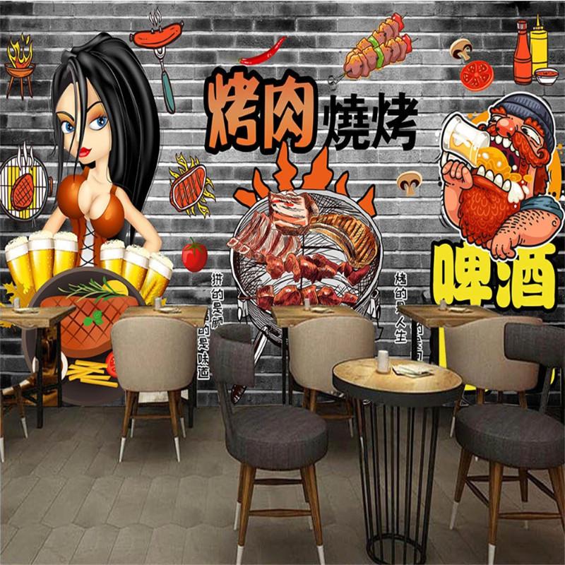 Изображение товара: Пользовательские Ретро промышленный стиль серая кирпичная стена барбекю пивной ресторан настенная бумага 3D Kebabs снэк-Бар Декор настенная бумага 3D