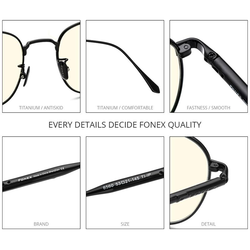 Изображение товара: FONEX Очки компьютерные круглые с защитой от сисветильник света для мужчин и женщин, аксессуар в винтажном стиле из чистого титана, AB8560, 2020