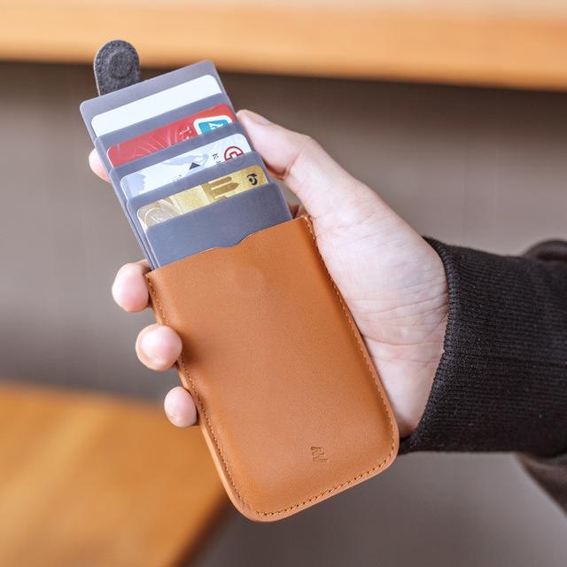 Изображение товара: Xiaomi DAX кожаный мини тонкий портативный держатель для карт потянутый дизайн мужской деловой кошелек для карт выдвижной кошелек для денег короткий женский кошелек