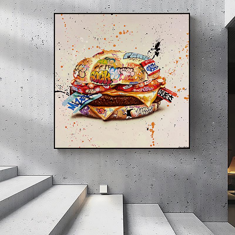 Изображение товара: Современное граффити, художественный постер и принты гамбургеров, уличный гамбургер, граффити, Картина на холсте для гостиной, домашний декор