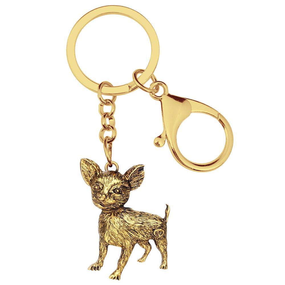 Изображение товара: Bonsny Halloween Alloy Antique Gold Plated Chihuahua Keychains Lovely Animal Keyring Jewelry For Women Kids Novelty Gift Charms