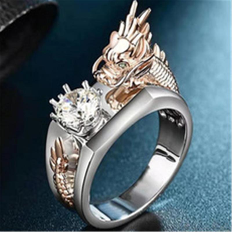 Изображение товара: Двухцветное кольцо Milangirl с драконом, мужские украшения, ретро, увеличенное регулируемое кольцо с животным, ювелирные изделия в стиле готик-панк, Открытое кольцо