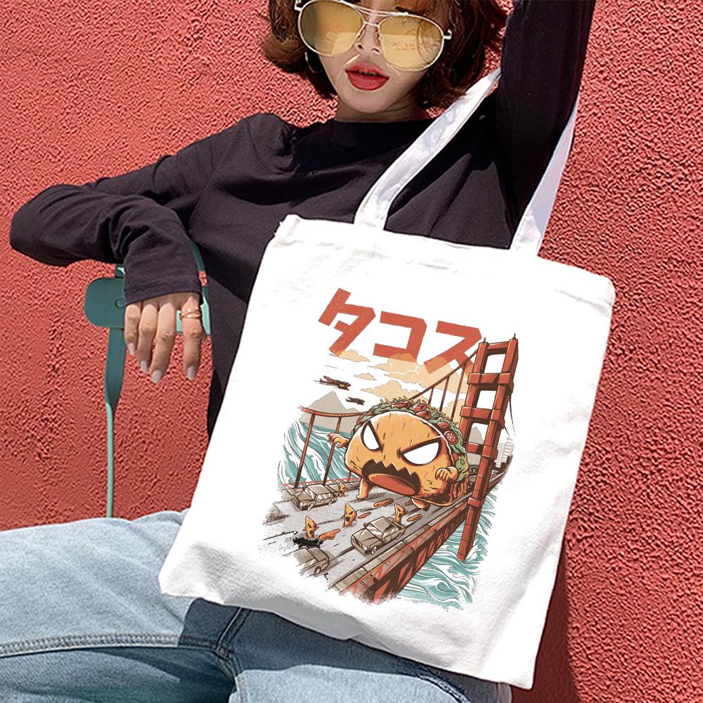 Изображение товара: Вместительная мягкая Холщовая Сумка для женщин, большая сумка для покупок с принтом, Женский тоут на одно плечо, универсальная