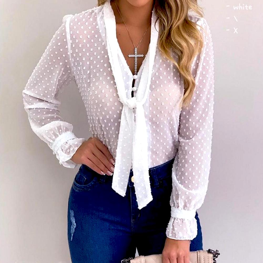 Изображение товара: Женская Офисная рубашка, Повседневная приталенная розовая рубашка с длинным рукавом и V-образным вырезом, осень-лето, размера плюс, 2020